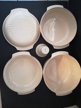 Tupperware 5 Piece Set Microwave Stack Cooker w/ Cone Almond 340g / 283g / 226g